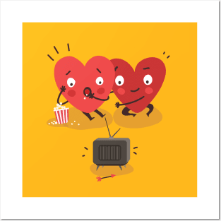 Two happy hearts watching TV together Posters and Art